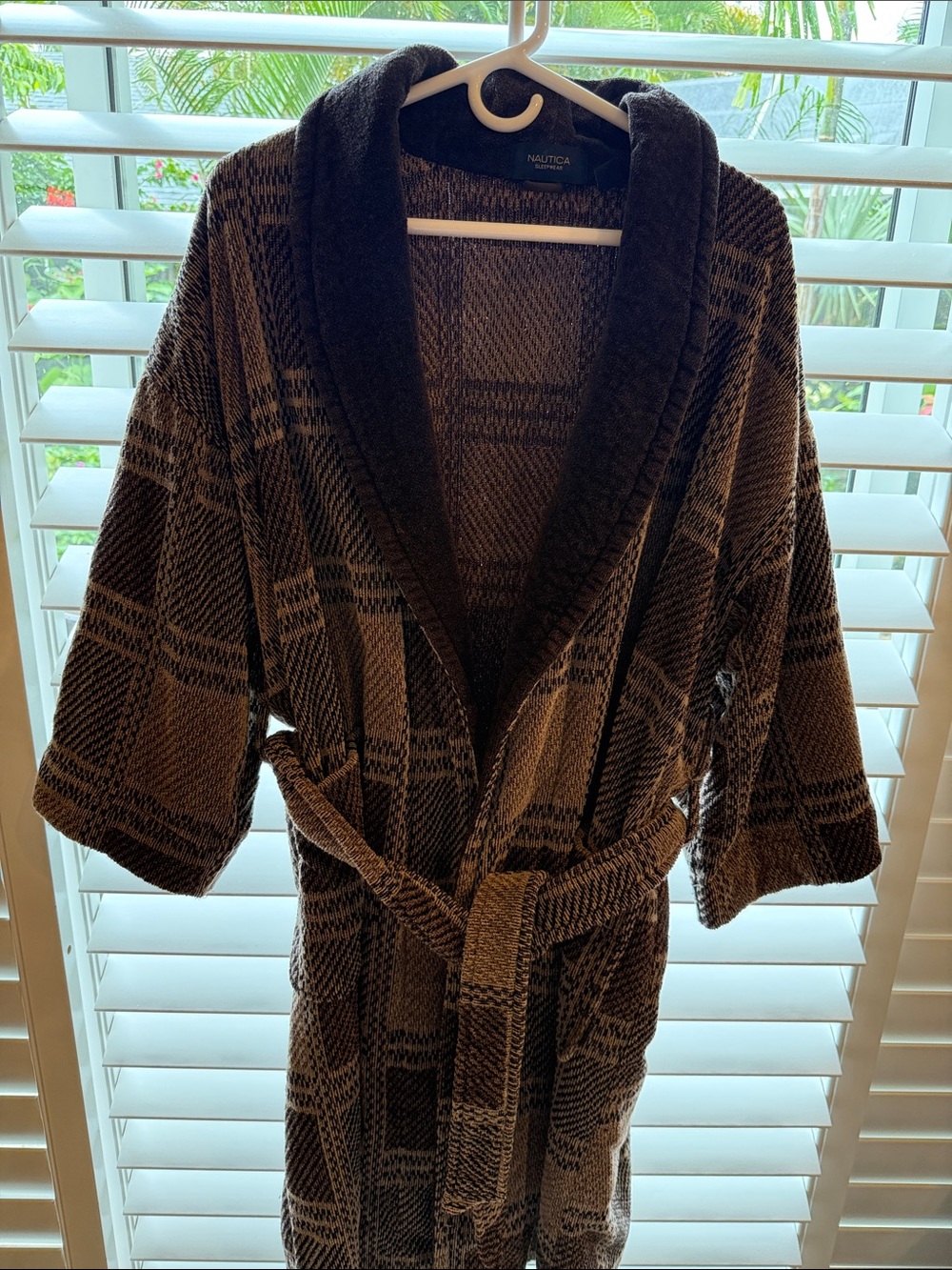 Nautica Plaid Shawl Collar Robe in Brown & Black